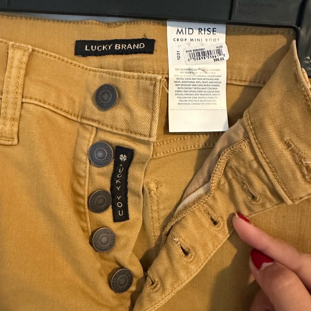 Lucky Brand Camel Mustard Button-Fly Ava Crop Mini Boot Jeans - Picture 6 of 8